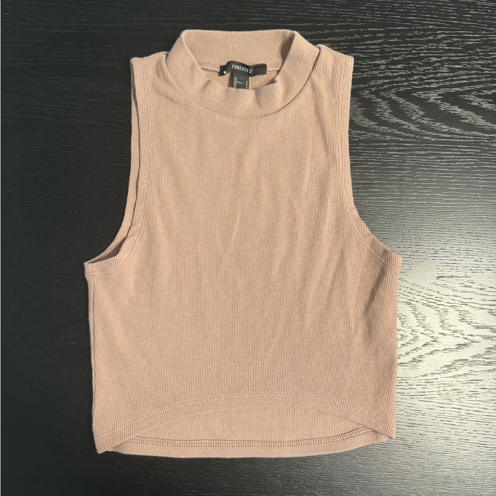 Forever 21 Mock Neck Sleeveless Top - Beige